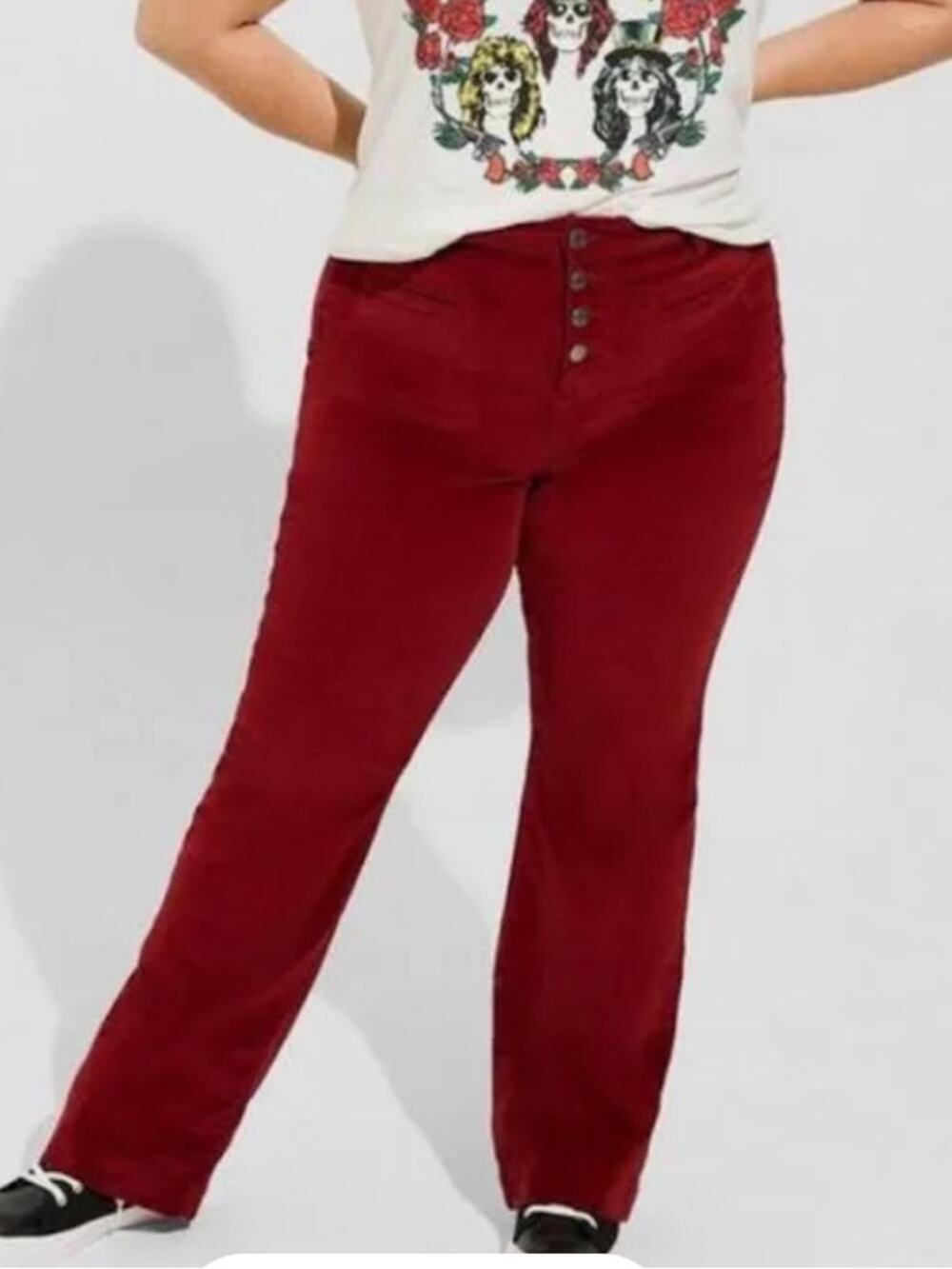 Torrid High-Rise Button-Fly Corduroy Pants - Deep Wine